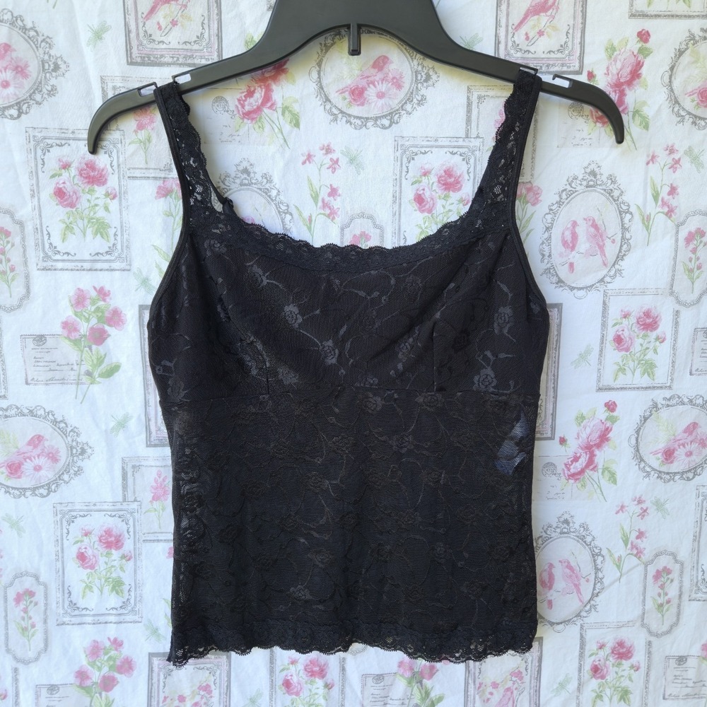 VTG Vassarette Black Sheer Floral Lace Cami Top M Y2K Coquette Fairy